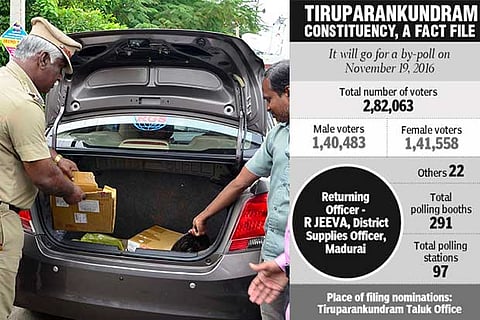 Officials deputed on election duty inspect vehicles (Photo: Imthiyas Ali)