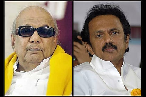 DMK Chief M Karunanidhi and DMK Treasurer MK Stalin