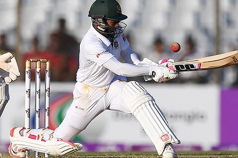 Tamim Iqbal plays a shot during the opening test against England