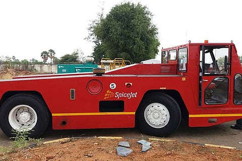 A push-back tractor at Thoothukudi airport to facilitate boarding and disembarking of passengers