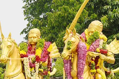 The statue of Marudhu brothers that was garlanded by leaders during the anniversary celebrations