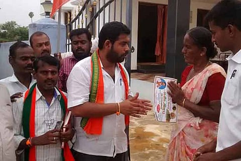 Aravakurichi BJP candidate Prabhu campaigning in the constituency