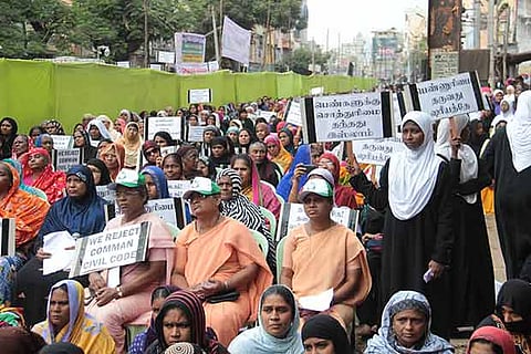 A section of protesters belonging to various Muslim organisations participating in a stir