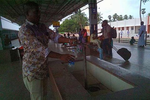None of the drinking water pipes function at Rameswaram railway station