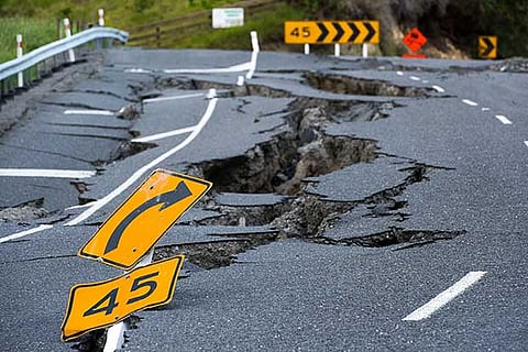 Earthquake damage to State Highway 1 is seen south of Kaikoura