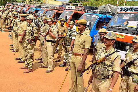 Policemen seen during randomisation work in Madurai