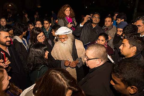 Sadhguru interacting with fans at the Oxford Union