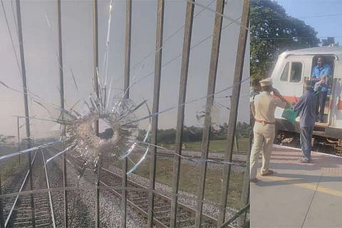 Windshield of engine that was shattered throwing stone; (Right) the loco pilot from driver?s cabin