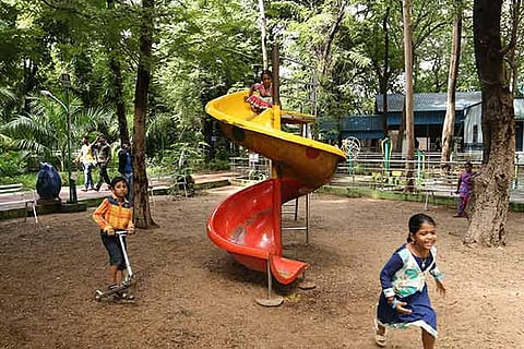 Children have fun using the amenities that have been installed at the Natesan Park in T Nagar