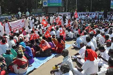 Members belonging to various farmers association staging a massive agitation