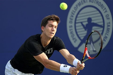 Aljaz Bedene during a practice session in Chennai