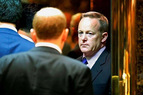 Republican National Committee (RNC) spokesman Sean Spicer arrives at Trump Tower in New York