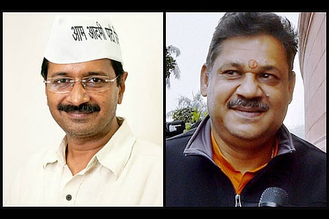 (L) Delhi CM Arvind Kejriwal and (R) suspended BJP MP Kirti Azad