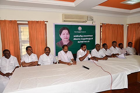 Ministers at a meeting with farmers? representatives at the Circuit House in Coimbatore