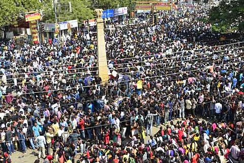 A sea of youngsters gathered for the third consecutive day at the Tamukkam ground in Madurai