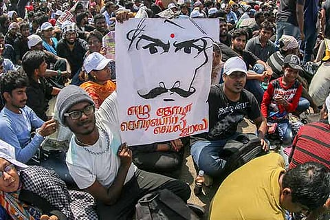 Protesters at the Marina Beach, Chennai