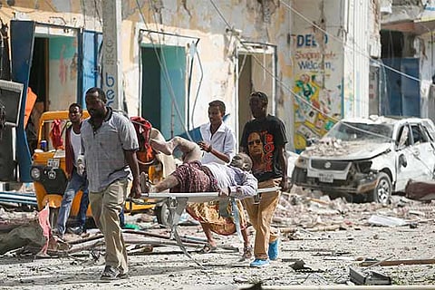 A victim being carried on stretcher