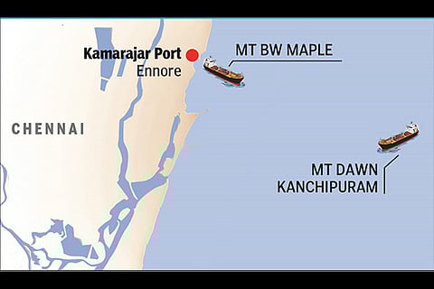 The last recorded locations of both the ships before they collided near the Ennore port
