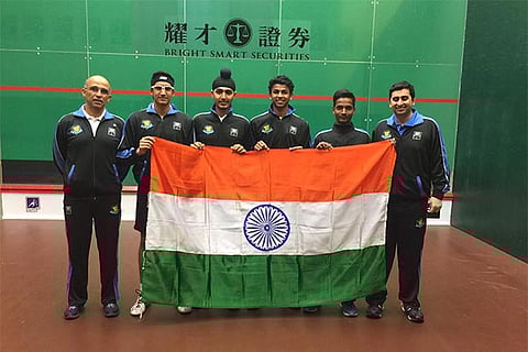 Indian squash team after their win over Korea and Japan