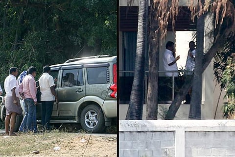 AIADMK men checking a vehicle and MLAs having a casual chat among themselves at Golden Bay resort