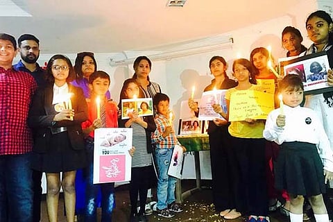 Students at the press conference held in the city