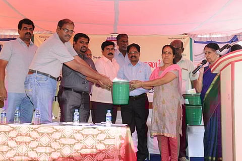 Officials during the inauguration of source segregation and home composting project at Tiruvottiyur