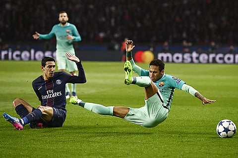 PSG?s Angel Di Maria (left) scored two goals for his team as they beat Barcelona 4-0
