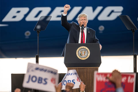 President Donald Trump addresses a crowd