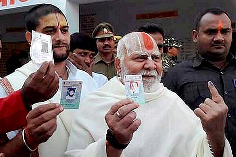 Sadhus after casting vote in Ayodhya