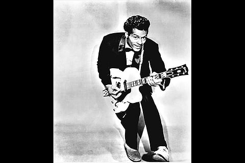 A file photo of Chuck Berry doing his famous duckwalk
