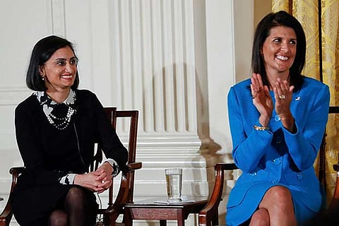 Seema Verma and U.S. Ambassador to the UN Nikki Haley, participate in the Women's Empowerment Panel