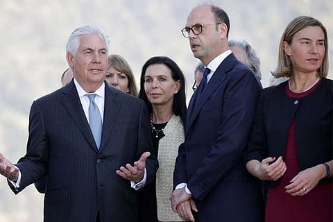 US Secretary of State Rex Tillerson (left) with Italy's Foreign Minister Angelino Alfano in Italy