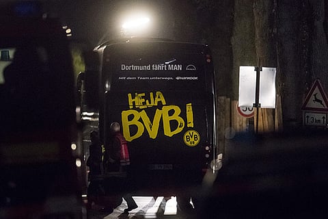 The damaged bus of Borussia Dortmund