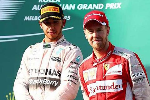 (L) Lewis Hamilton and (R) Sebastian Vettel