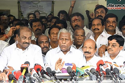 Former minister KP Munusamy addressing the media