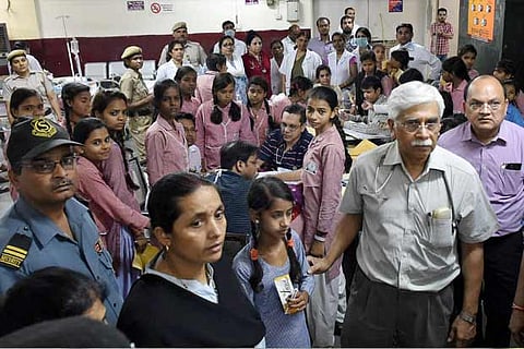 Girls admitted in hospital after gas leak in New Delhi.(Photo: PTI)