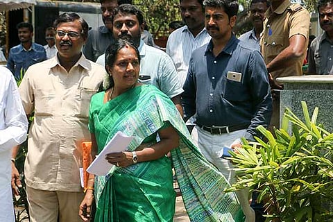 BJP general secretary Vanathi Srinivasan emerges after meeting the Chief Minister in Chennai