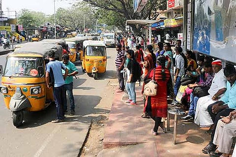 Commuters stranded in a bus stand in Chennai (Photo: Justin George)