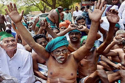 A file photo of TN farmers protesting at Jantar Mantar, New Delhi (PTI)