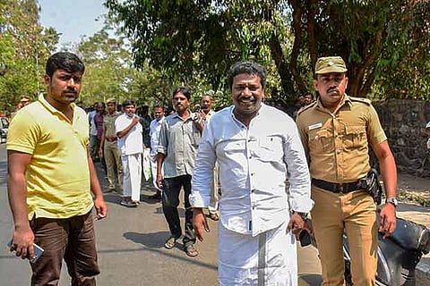 While the MLAs met CM Palanisamy at the Secretariat, Tiruvadanai MLA Karunas met him in his house