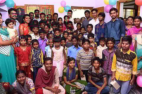 The students who were felicitated in Madurai by the NGO