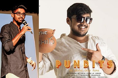 Abhishek (left); Poster of the Stand up comedy show The Pundits