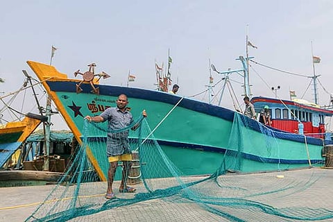 Nets being checked at Kasimedu fishing harbour 