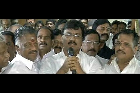 AIADMK (PTA) leader O Panneerselvam with Madurai South MLA SS Saravanan