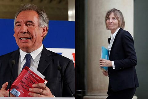 (L) Outgoing Justice Minister Francois Bayrou and Minister of European Affairs Marielle de Sarnez