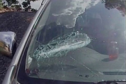 BJP MP George Baker's vandalised car (Image: ANI, Twitter)