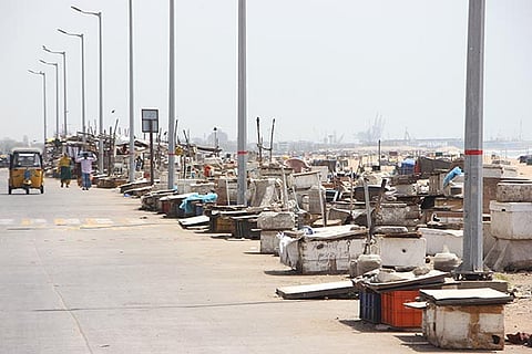 A view of the deserted Marina Loop Road in Chennai following the protest by fishermen