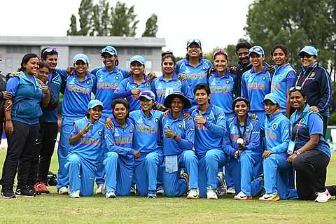 Indian women team strikes a pose after beating New Zealand to progress to the World Cup semi-final