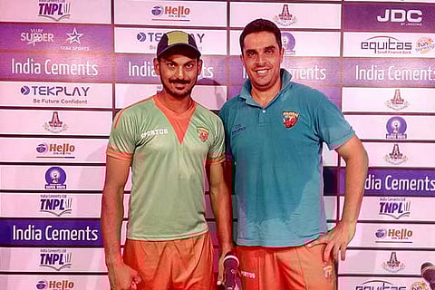 Madurai Super Giant  captain KB Arun Karthik (left) with coach  Vidyut Sivaramakrishnan