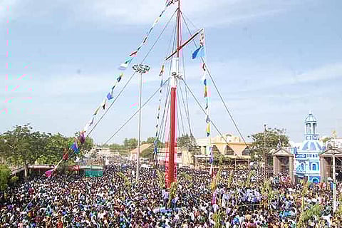 Thousands participating in the flag hoisting ceremony of Our Lady of Snows festival at Thoothukudi